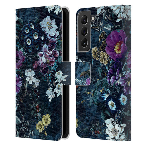 Riza Peker Night Floral Purple Flowers Leather Book Wallet Case Cover For Samsung Galaxy S22+ 5G