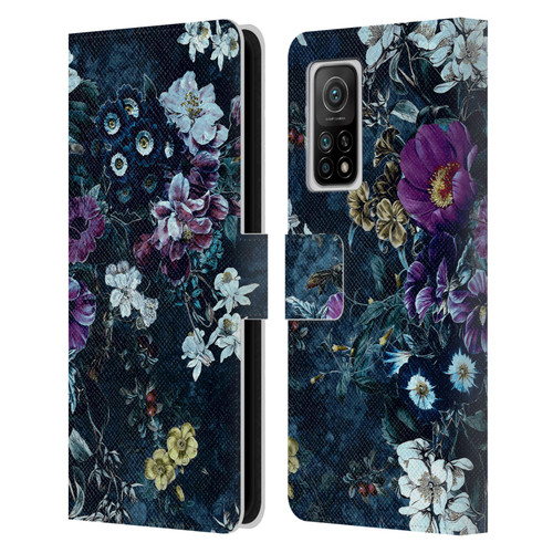 Riza Peker Night Floral Purple Flowers Leather Book Wallet Case Cover For Xiaomi Mi 10T 5G