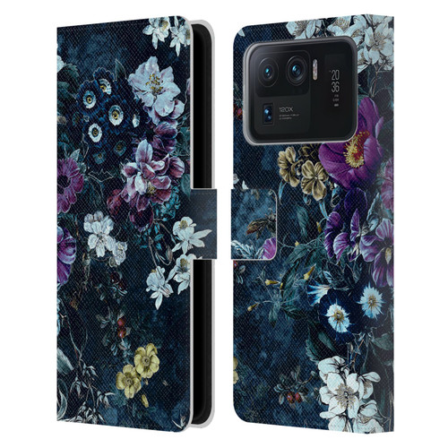 Riza Peker Night Floral Purple Flowers Leather Book Wallet Case Cover For Xiaomi Mi 11 Ultra