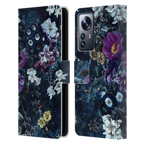 Riza Peker Night Floral Purple Flowers Leather Book Wallet Case Cover For Xiaomi 12 Pro