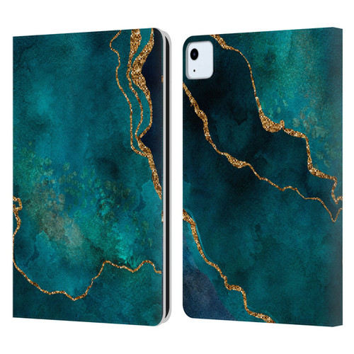 LebensArt Mineral Marble Glam Turquoise Leather Book Wallet Case Cover For Apple iPad Air 2020 / 2022