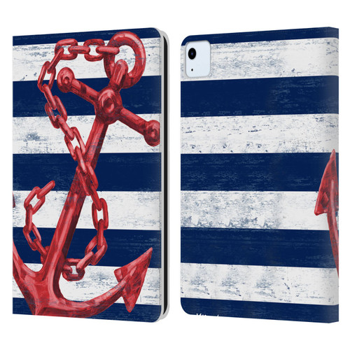 Paul Brent Nautical Westerly Anchor Red Leather Book Wallet Case Cover For Apple iPad Air 2020 / 2022