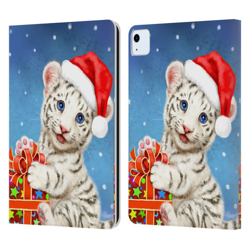 Kayomi Harai Animals And Fantasy White Tiger Christmas Gift Leather Book Wallet Case Cover For Apple iPad Air 11 2020/2022/2024