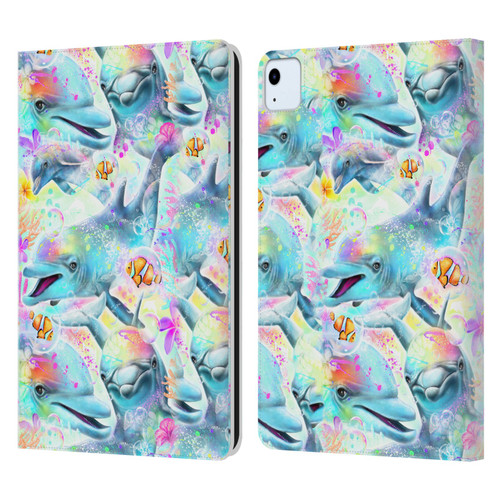 Sheena Pike Animals Rainbow Dolphins & Fish Leather Book Wallet Case Cover For Apple iPad Air 2020 / 2022