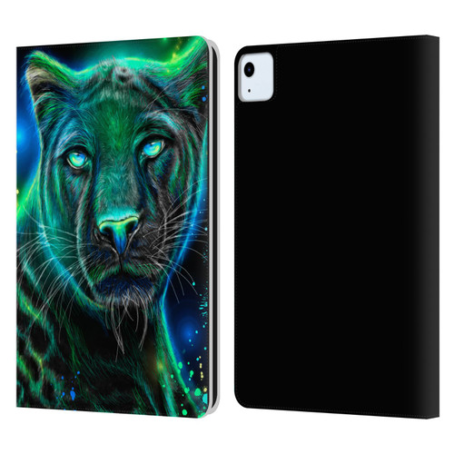 Sheena Pike Big Cats Neon Blue Green Panther Leather Book Wallet Case Cover For Apple iPad Air 2020 / 2022