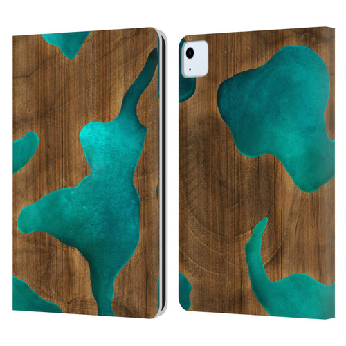 Alyn Spiller Wood & Resin Aqua Leather Book Wallet Case Cover For Apple iPad Air 2020 / 2022