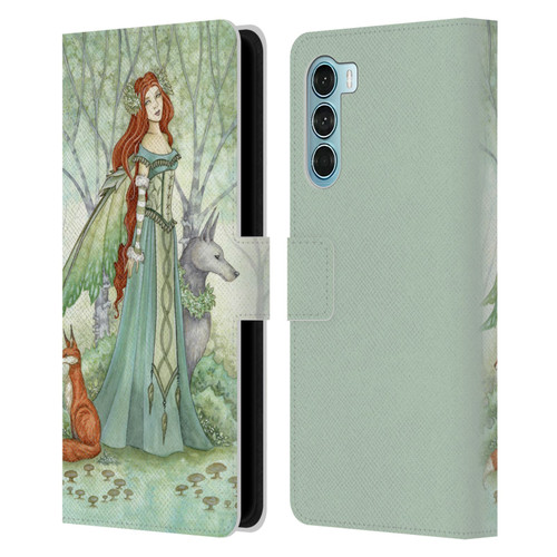 Amy Brown Magical Fairies Woodland Fairy With Fox & Wolf Leather Book Wallet Case Cover For Motorola Edge S30 / Moto G200 5G