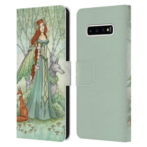 Amy Brown Magical Fairies Woodland Fairy With Fox & Wolf Leather Book Wallet Case Cover For Samsung Galaxy S10+ / S10 Plus