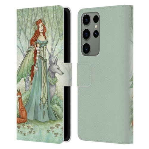 Amy Brown Magical Fairies Woodland Fairy With Fox & Wolf Leather Book Wallet Case Cover For Samsung Galaxy S23 Ultra 5G