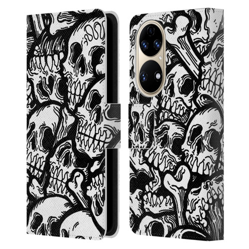 Matt Bailey Skull All Over Leather Book Wallet Case Cover For Huawei P50