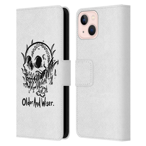 Matt Bailey Skull Older And Wiser Leather Book Wallet Case Cover For Apple iPhone 13