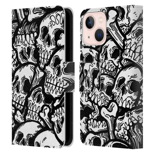 Matt Bailey Skull All Over Leather Book Wallet Case Cover For Apple iPhone 13 Mini