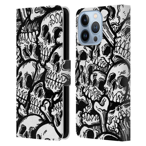 Matt Bailey Skull All Over Leather Book Wallet Case Cover For Apple iPhone 13 Pro
