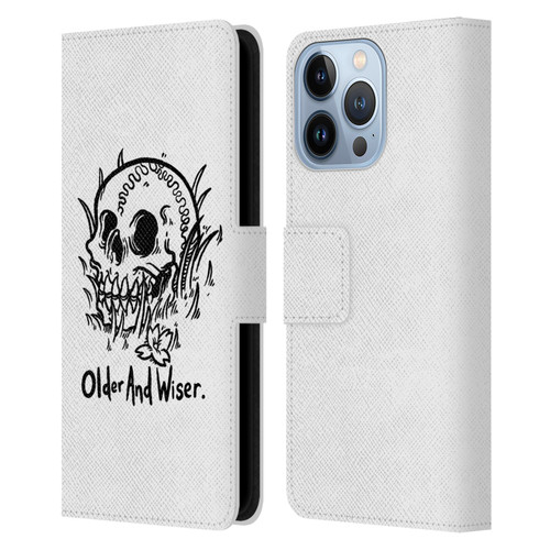 Matt Bailey Skull Older And Wiser Leather Book Wallet Case Cover For Apple iPhone 13 Pro