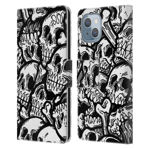 Matt Bailey Skull All Over Leather Book Wallet Case Cover For Apple iPhone 14