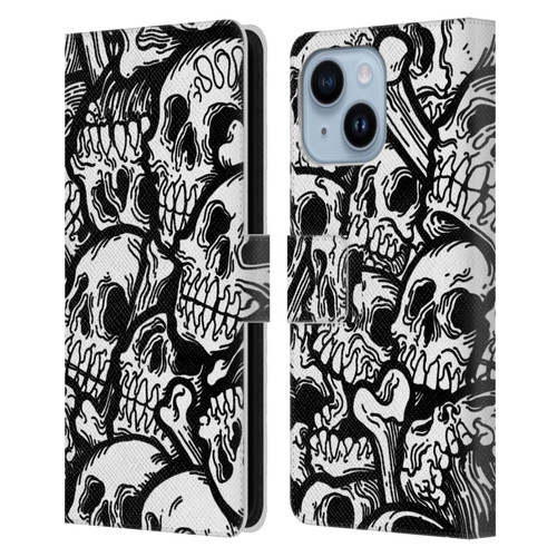 Matt Bailey Skull All Over Leather Book Wallet Case Cover For Apple iPhone 14 Plus