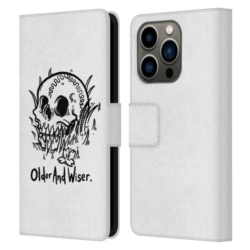 Matt Bailey Skull Older And Wiser Leather Book Wallet Case Cover For Apple iPhone 14 Pro