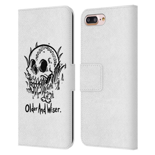 Matt Bailey Skull Older And Wiser Leather Book Wallet Case Cover For Apple iPhone 7 Plus / iPhone 8 Plus