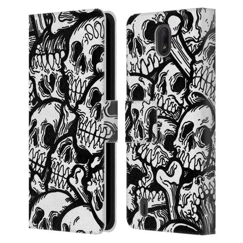 Matt Bailey Skull All Over Leather Book Wallet Case Cover For Nokia C01 Plus/C1 2nd Edition