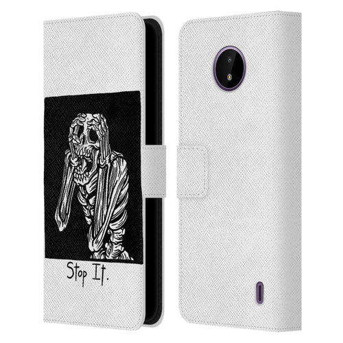 Matt Bailey Skull Stop It Leather Book Wallet Case Cover For Nokia C10 / C20