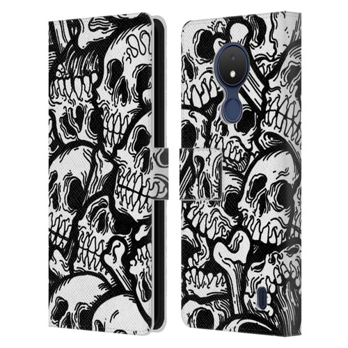 Matt Bailey Skull All Over Leather Book Wallet Case Cover For Nokia C21