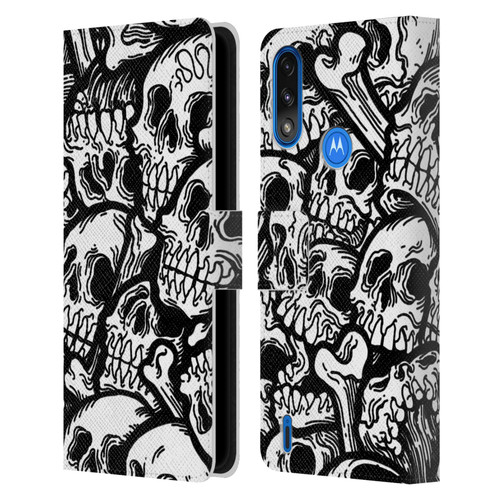 Matt Bailey Skull All Over Leather Book Wallet Case Cover For Motorola Moto E7 Power / Moto E7i Power