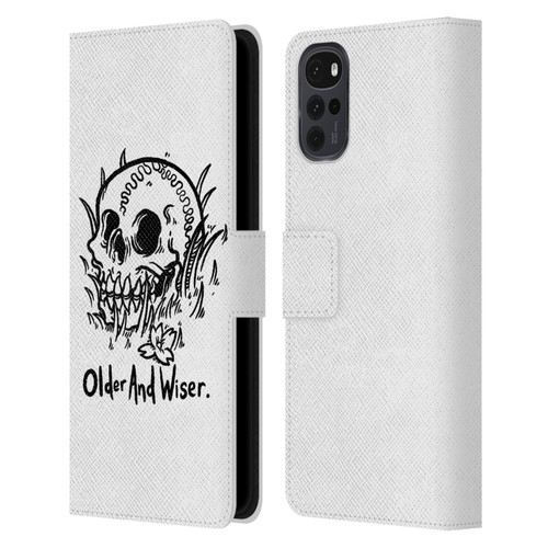 Matt Bailey Skull Older And Wiser Leather Book Wallet Case Cover For Motorola Moto G22