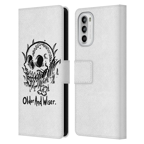 Matt Bailey Skull Older And Wiser Leather Book Wallet Case Cover For Motorola Moto G52