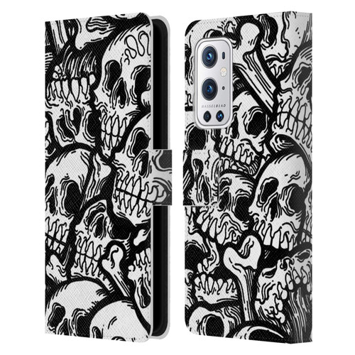 Matt Bailey Skull All Over Leather Book Wallet Case Cover For OnePlus 9 Pro