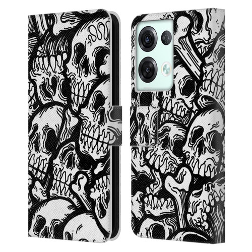 Matt Bailey Skull All Over Leather Book Wallet Case Cover For OPPO Reno8 Pro