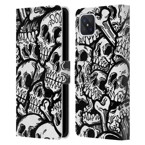 Matt Bailey Skull All Over Leather Book Wallet Case Cover For OPPO Reno4 Z 5G
