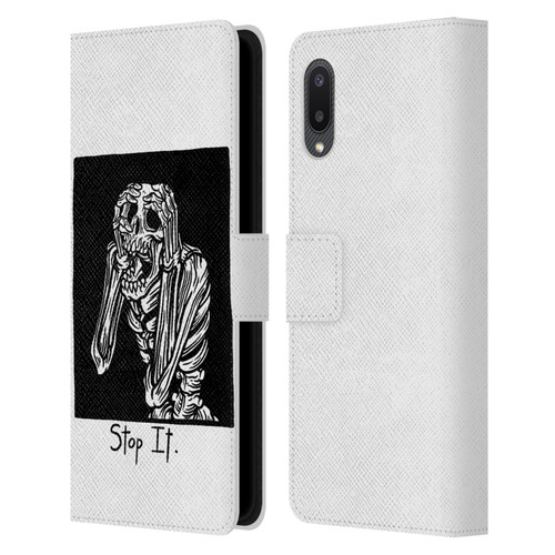 Matt Bailey Skull Stop It Leather Book Wallet Case Cover For Samsung Galaxy A02/M02 (2021)