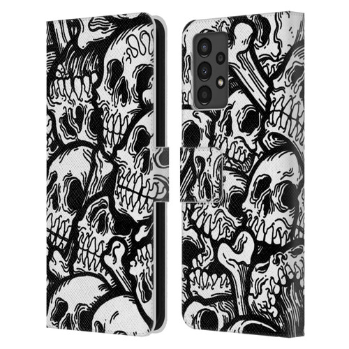 Matt Bailey Skull All Over Leather Book Wallet Case Cover For Samsung Galaxy A13 (2022)