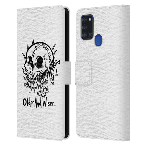 Matt Bailey Skull Older And Wiser Leather Book Wallet Case Cover For Samsung Galaxy A21s (2020)