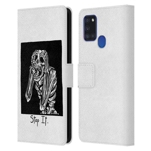 Matt Bailey Skull Stop It Leather Book Wallet Case Cover For Samsung Galaxy A21s (2020)