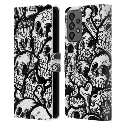 Matt Bailey Skull All Over Leather Book Wallet Case Cover For Samsung Galaxy A73 5G (2022)
