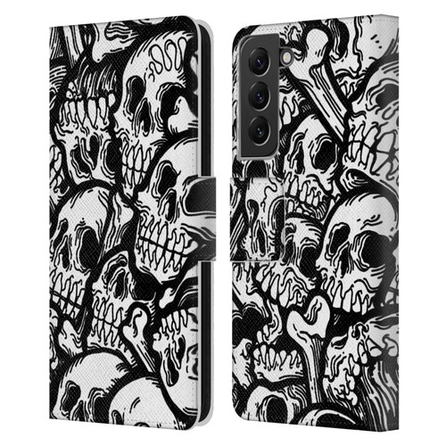 Matt Bailey Skull All Over Leather Book Wallet Case Cover For Samsung Galaxy S22+ 5G