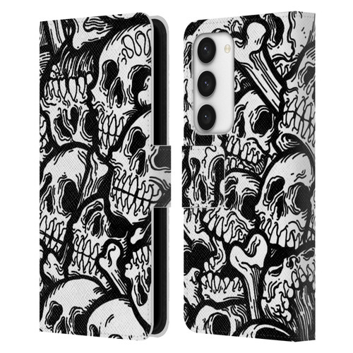 Matt Bailey Skull All Over Leather Book Wallet Case Cover For Samsung Galaxy S23 5G