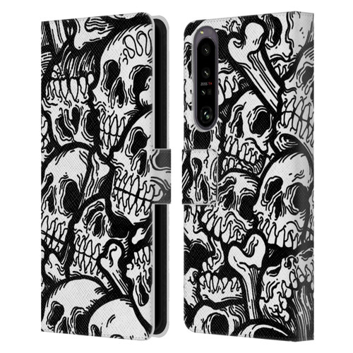 Matt Bailey Skull All Over Leather Book Wallet Case Cover For Sony Xperia 1 IV
