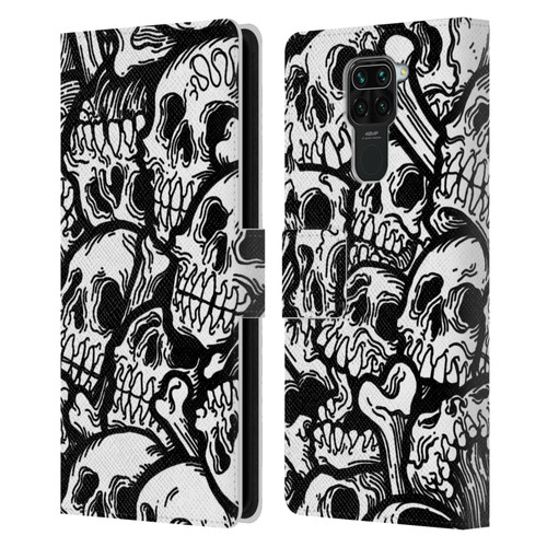 Matt Bailey Skull All Over Leather Book Wallet Case Cover For Xiaomi Redmi Note 9 / Redmi 10X 4G