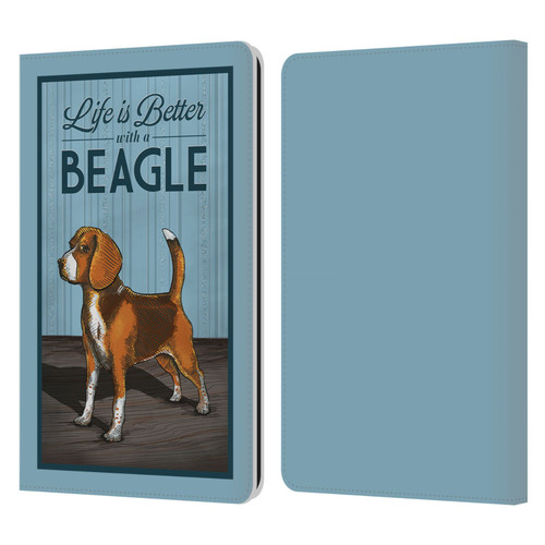 Lantern Press Dog Collection Beagle Leather Book Wallet Case Cover For Amazon Kindle Paperwhite 1 / 2 / 3