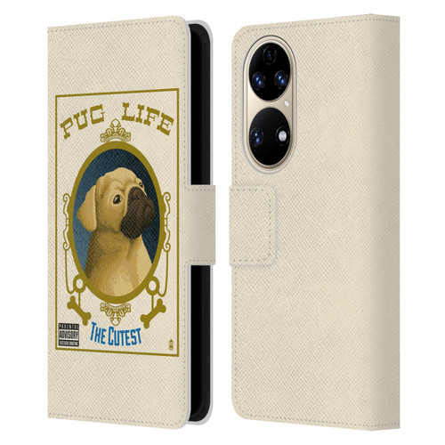 Lantern Press Dog Collection Pug Life Leather Book Wallet Case Cover For Huawei P50