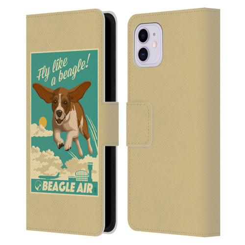 Lantern Press Dog Collection Fly Like A Beagle Leather Book Wallet Case Cover For Apple iPhone 11