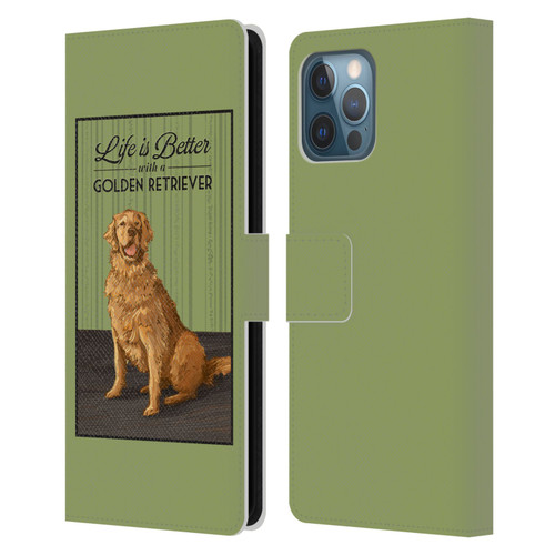 Lantern Press Dog Collection Life Is Better With A Golden Retriever Leather Book Wallet Case Cover For Apple iPhone 12 Pro Max