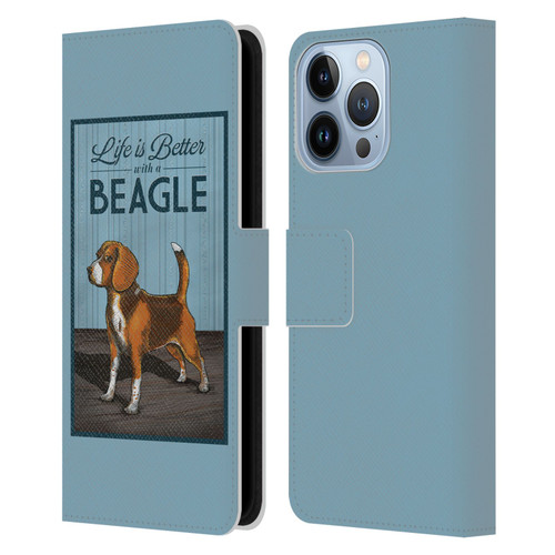 Lantern Press Dog Collection Beagle Leather Book Wallet Case Cover For Apple iPhone 13 Pro