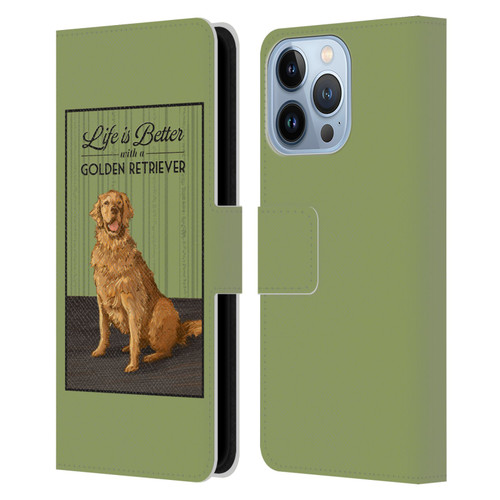 Lantern Press Dog Collection Life Is Better With A Golden Retriever Leather Book Wallet Case Cover For Apple iPhone 13 Pro