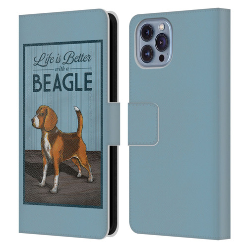 Lantern Press Dog Collection Beagle Leather Book Wallet Case Cover For Apple iPhone 14