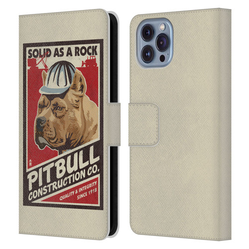 Lantern Press Dog Collection Pitbull Construction Leather Book Wallet Case Cover For Apple iPhone 14