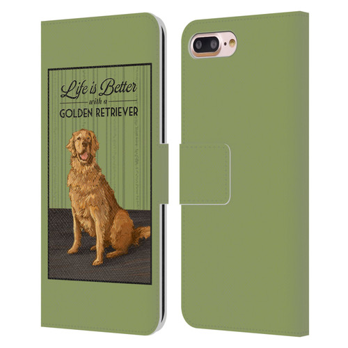 Lantern Press Dog Collection Life Is Better With A Golden Retriever Leather Book Wallet Case Cover For Apple iPhone 7 Plus / iPhone 8 Plus