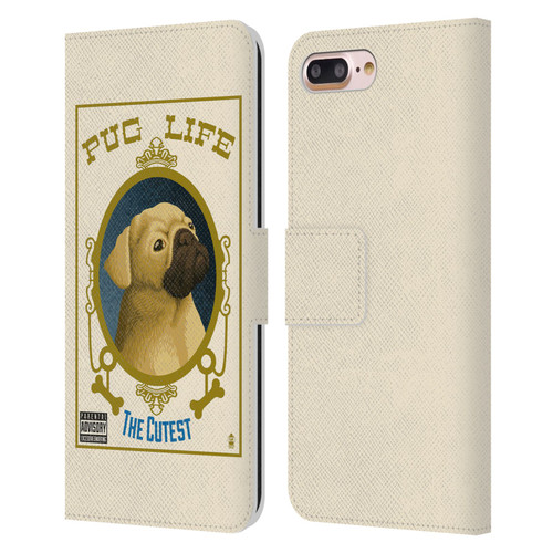 Lantern Press Dog Collection Pug Life Leather Book Wallet Case Cover For Apple iPhone 7 Plus / iPhone 8 Plus